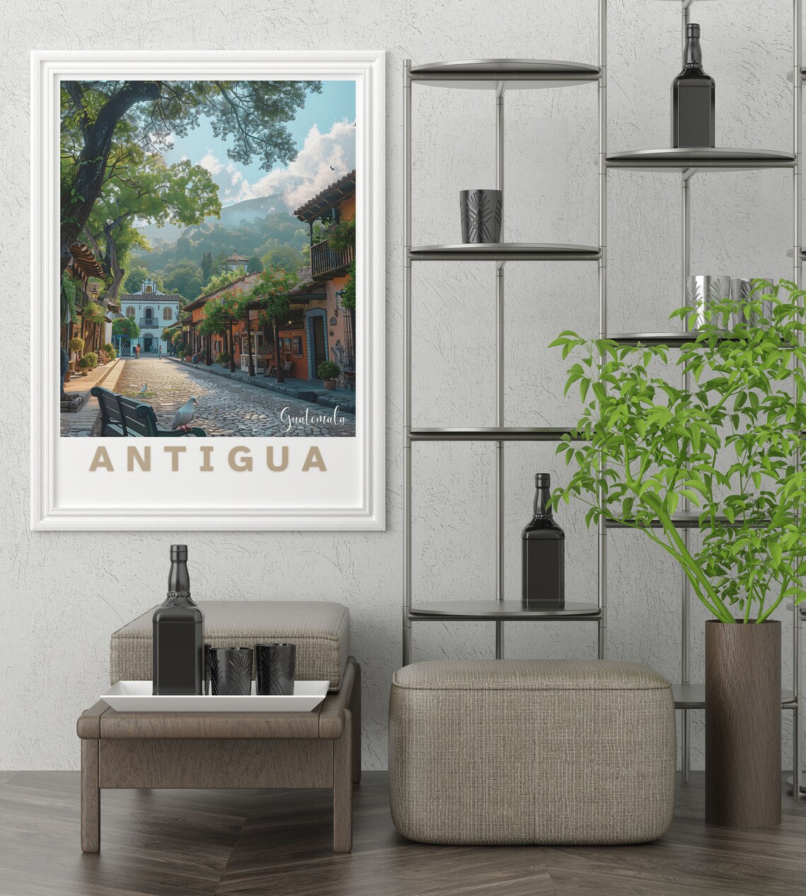 Antigua Guatemala Travel Poster Cobblestone Street Old Town Charm - Image 2