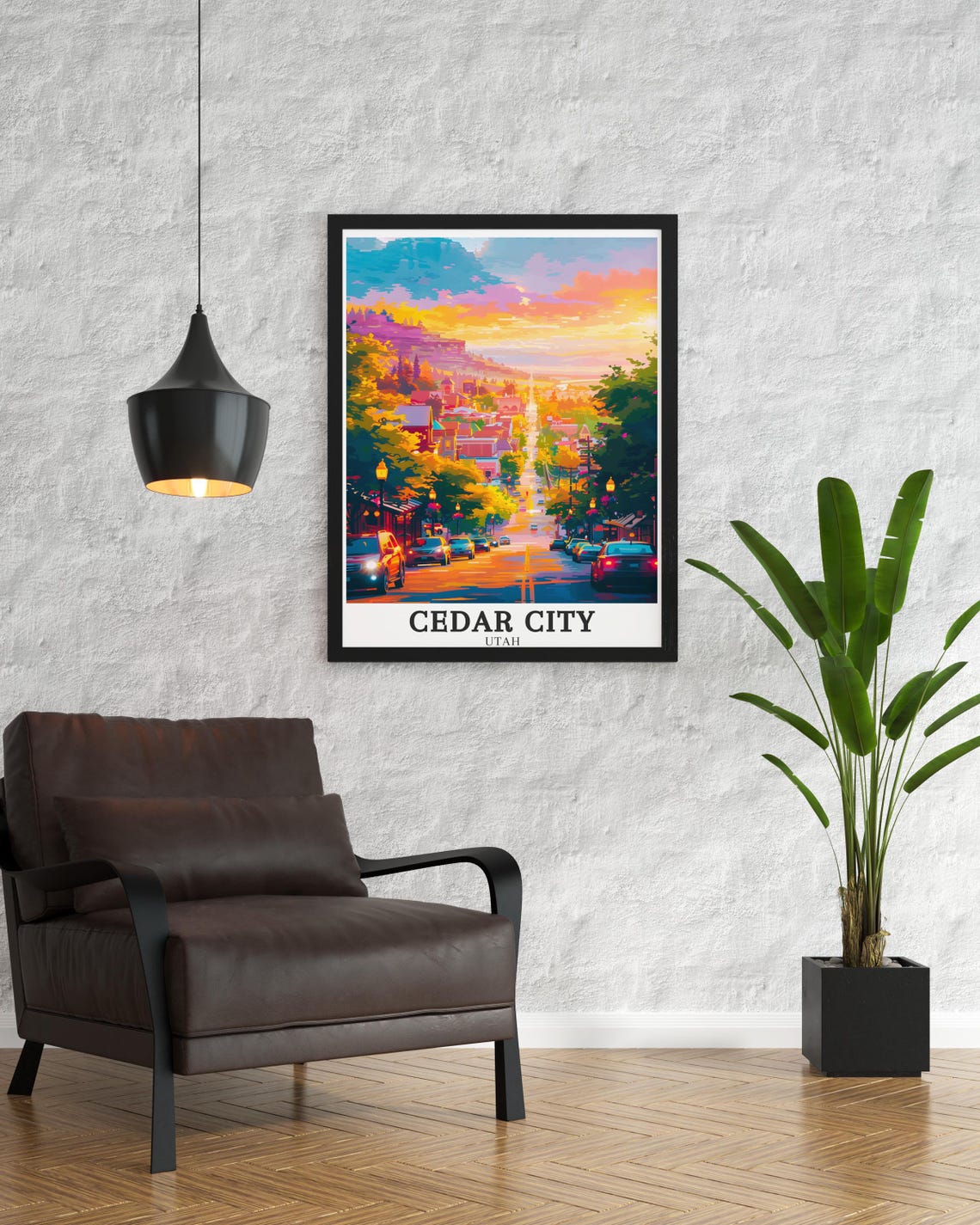 Cedar City Utah Poster Downtown Street Sunset Scene with Street Lamps - Image 4