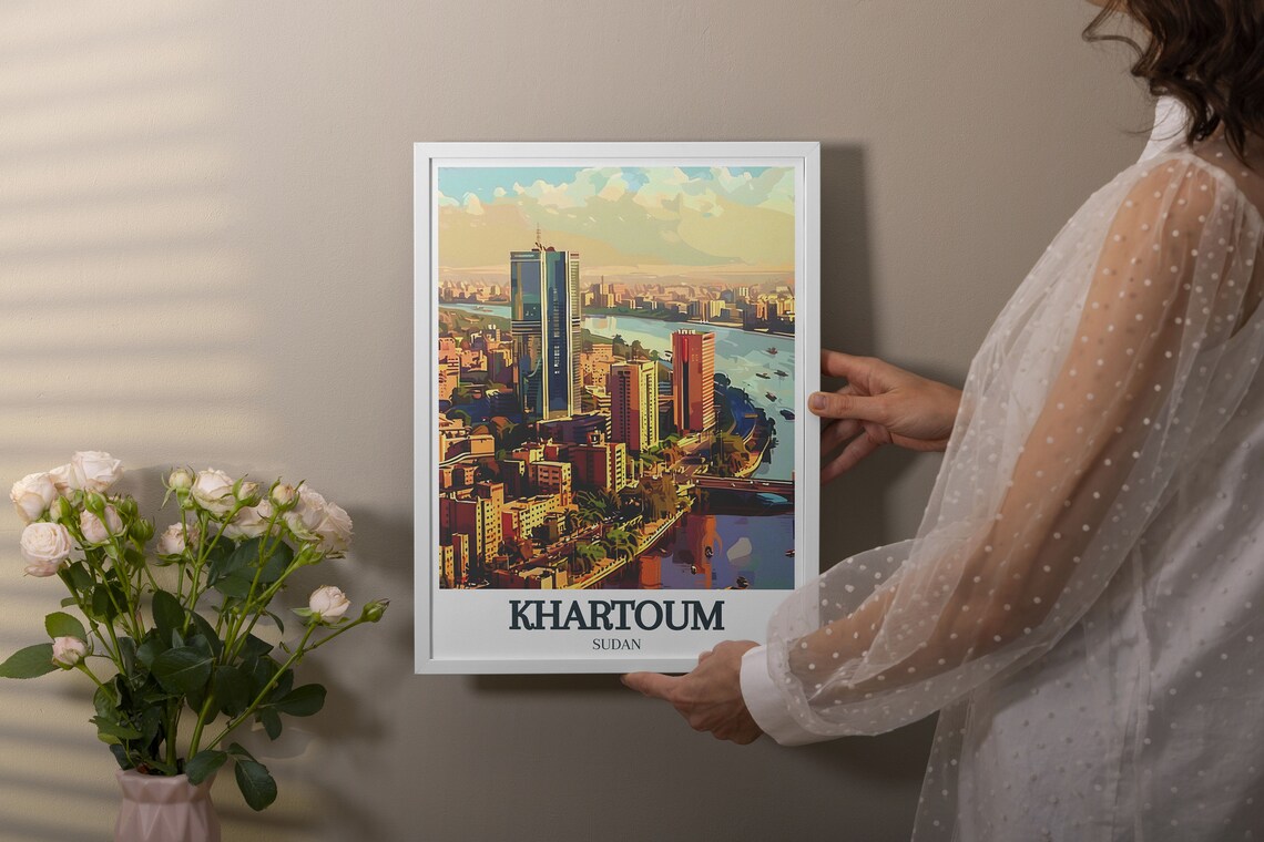 Khartoum City Skyline Over the Nile River at Golden Hour Travel Poster - Image 3