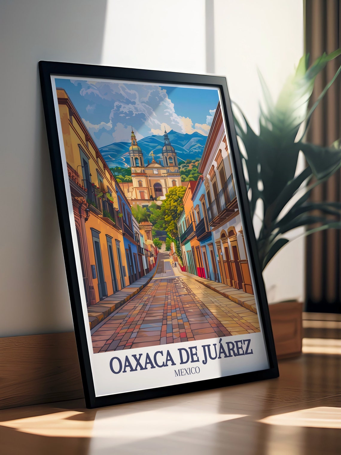Oaxaca De Juárez Mexico Colorful Colonial Street Church View Poster - Image 2