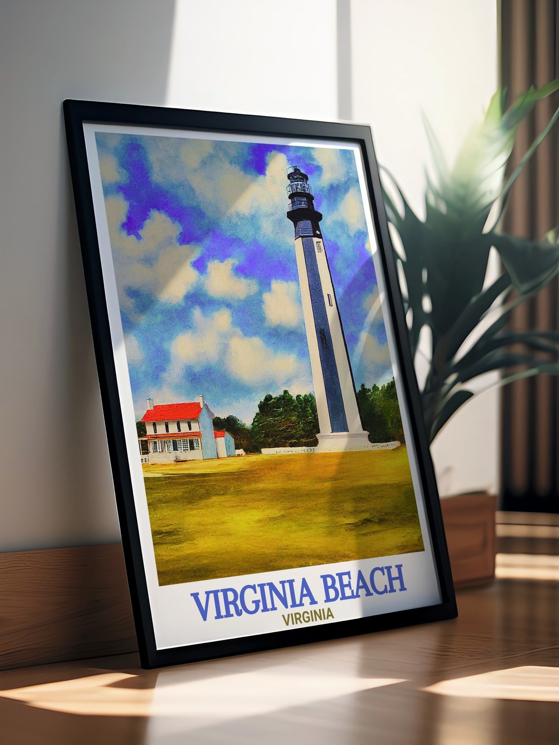 Virginia Beach Cape Henry Lighthouse Watercolor Travel Poster - Image 3