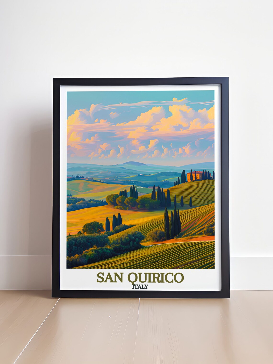San Quirico Tuscan Hills Cypress Trees Golden Villa Travel Poster - Image 4