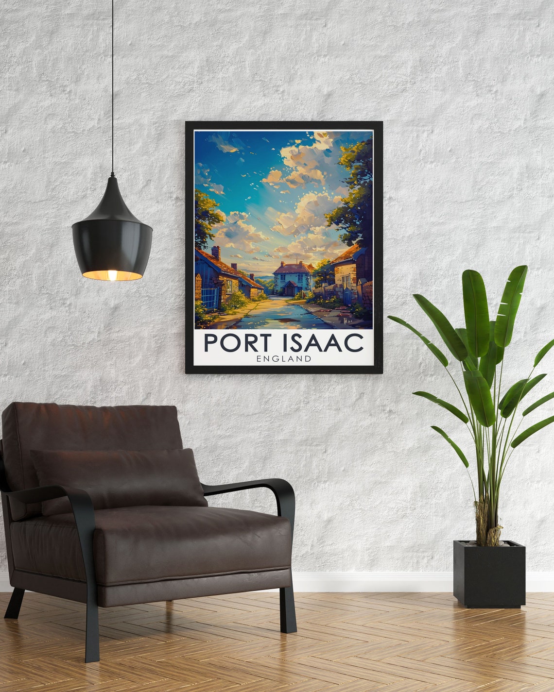 Port Isaac Cornwall Village Street Stone Cottages Travel Poster - Image 2