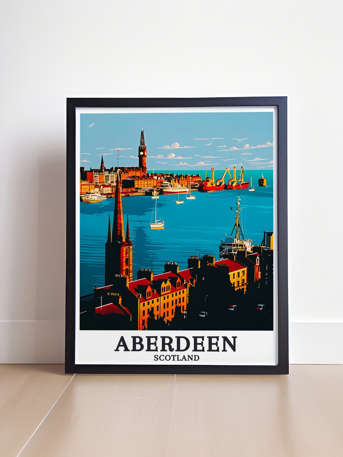 Aberdeen Town House Spire Harbour View Scotland Travel Poster - Image 4