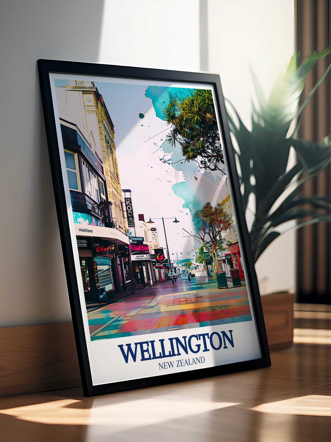 Wellington Cuba Street Watercolor City Scene New Zealand Travel Poster - Image 2