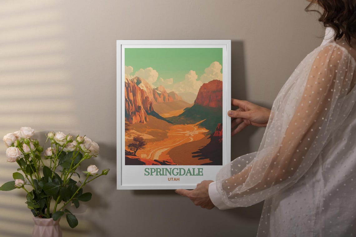 Springdale Utah Zion Canyon Valley Golden Hour Panorama Poster - Image 2