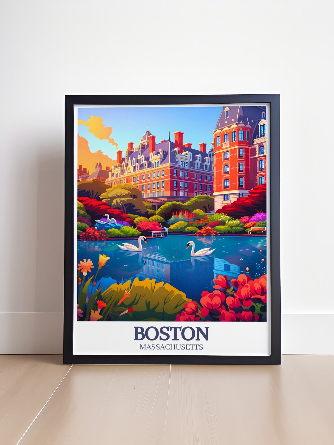 Boston Public Garden Swans and City Blooms Massachusetts Poster - Image 4