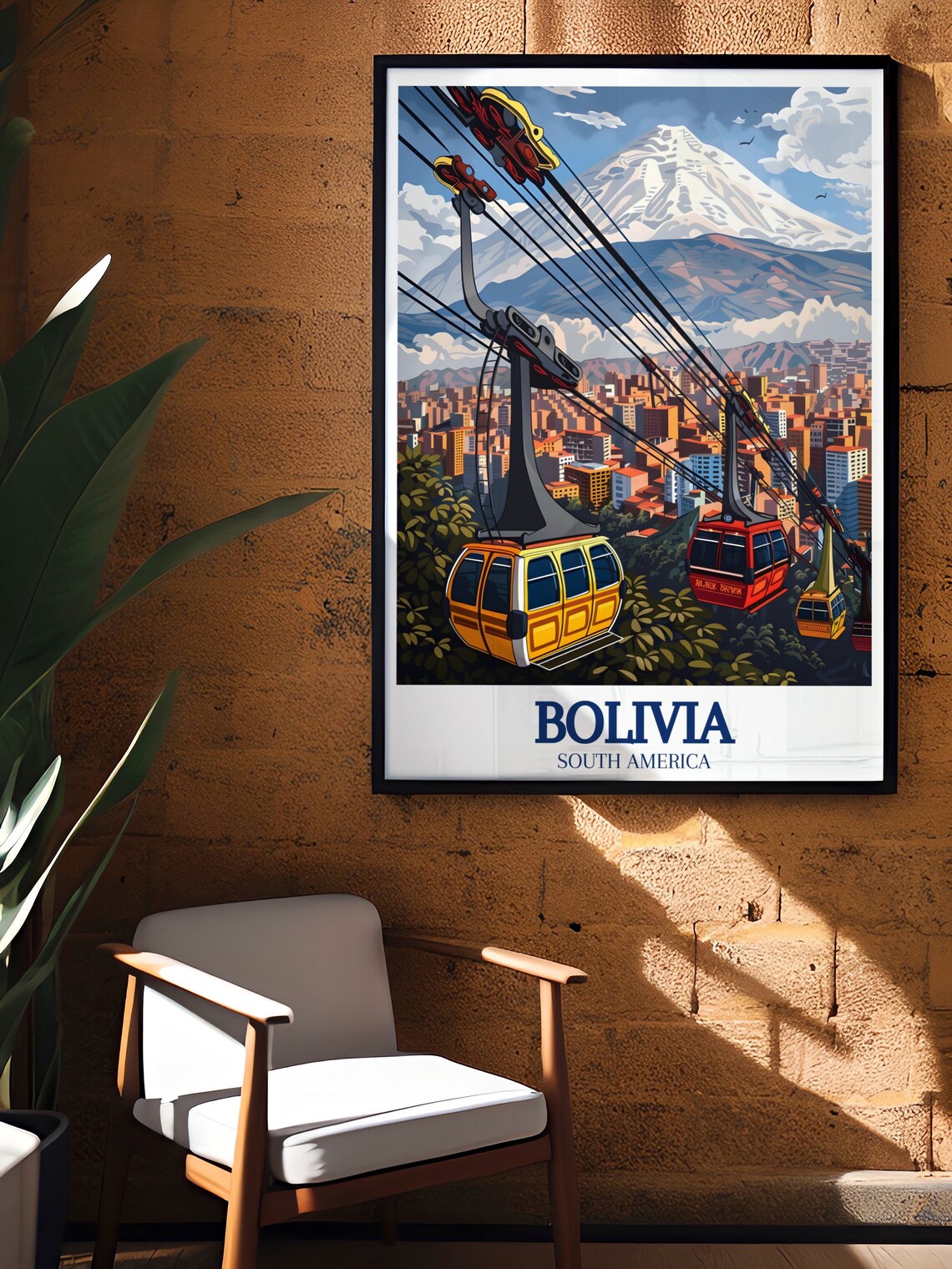 Bolivia La Paz Cable Cars Illimani Mountain City Travel Poster - Image 2