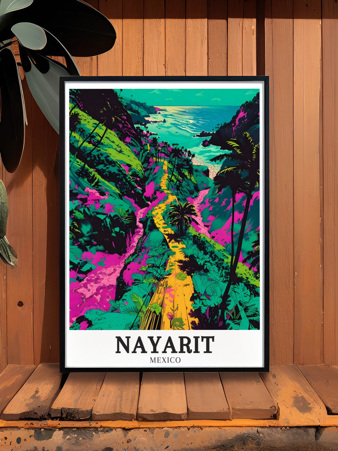 Nayarit Mexico Neon Jungle Path Tropical Beach Coastline Poster - Image 3