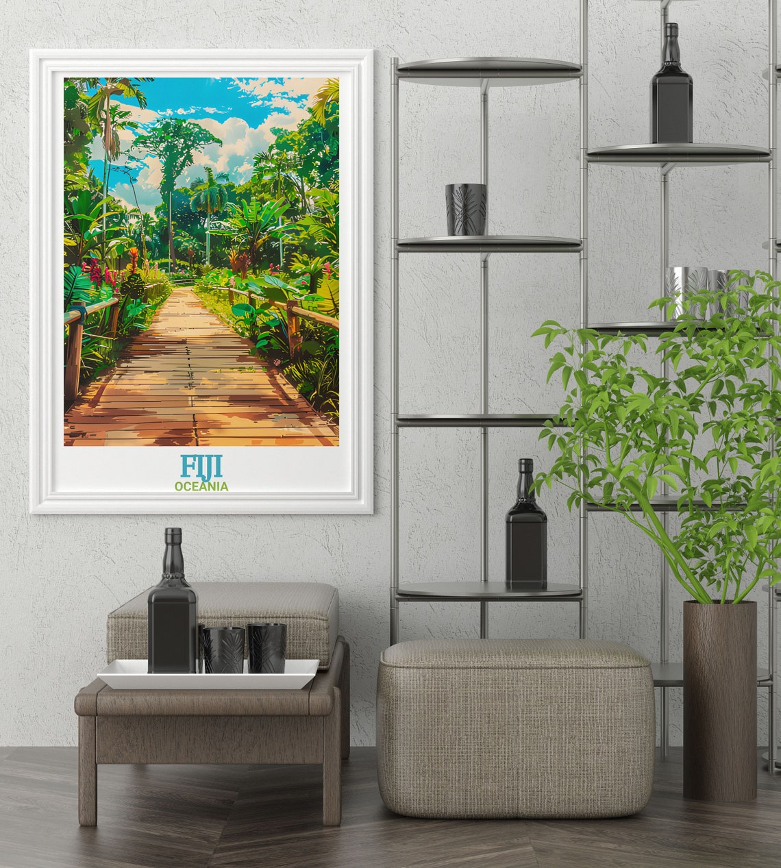 Fiji Tropical Garden Boardwalk through Lush Palm Walkway Poster - Image 3
