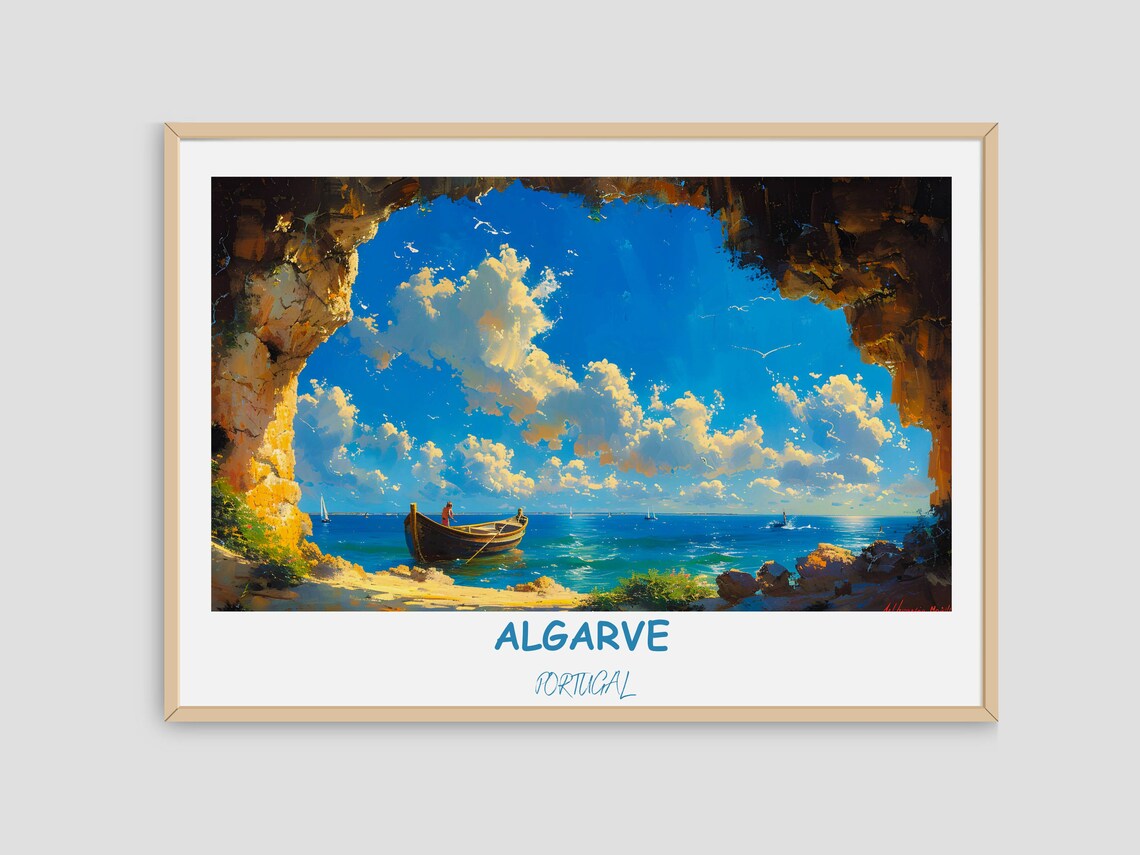 Algarve Portugal Benagil Sea Cave Boat Blue Ocean Travel Poster - Image 4
