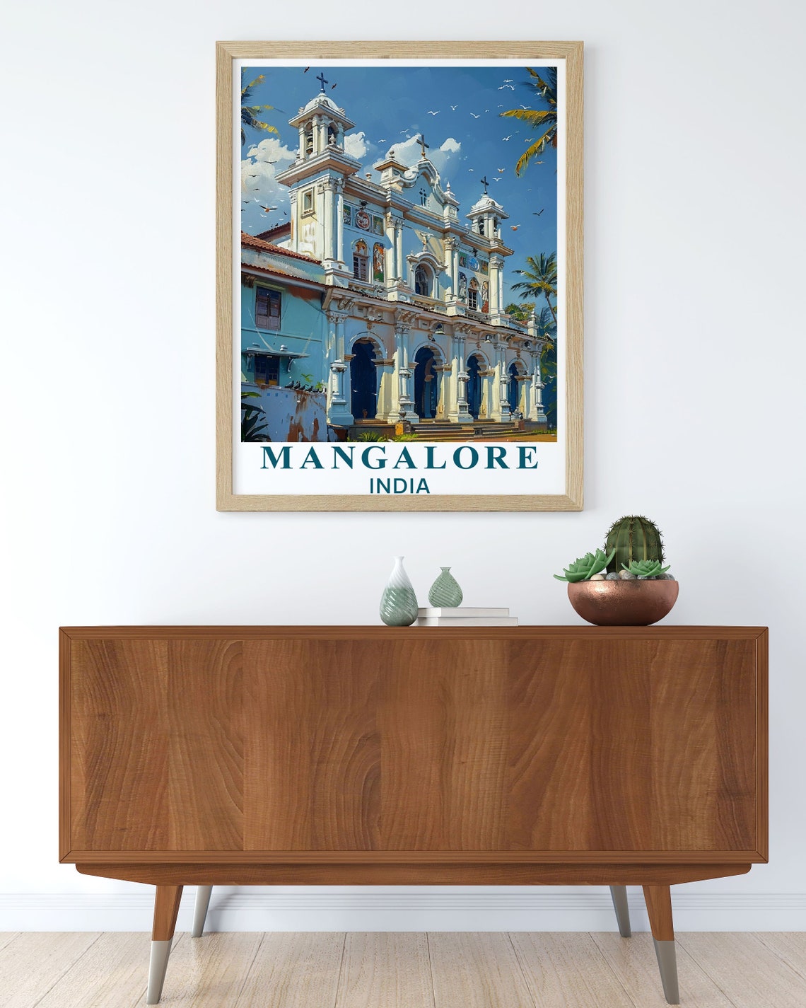 Mangalore India White Colonial Chapel Facade Tropical Travel Poster - Image 2
