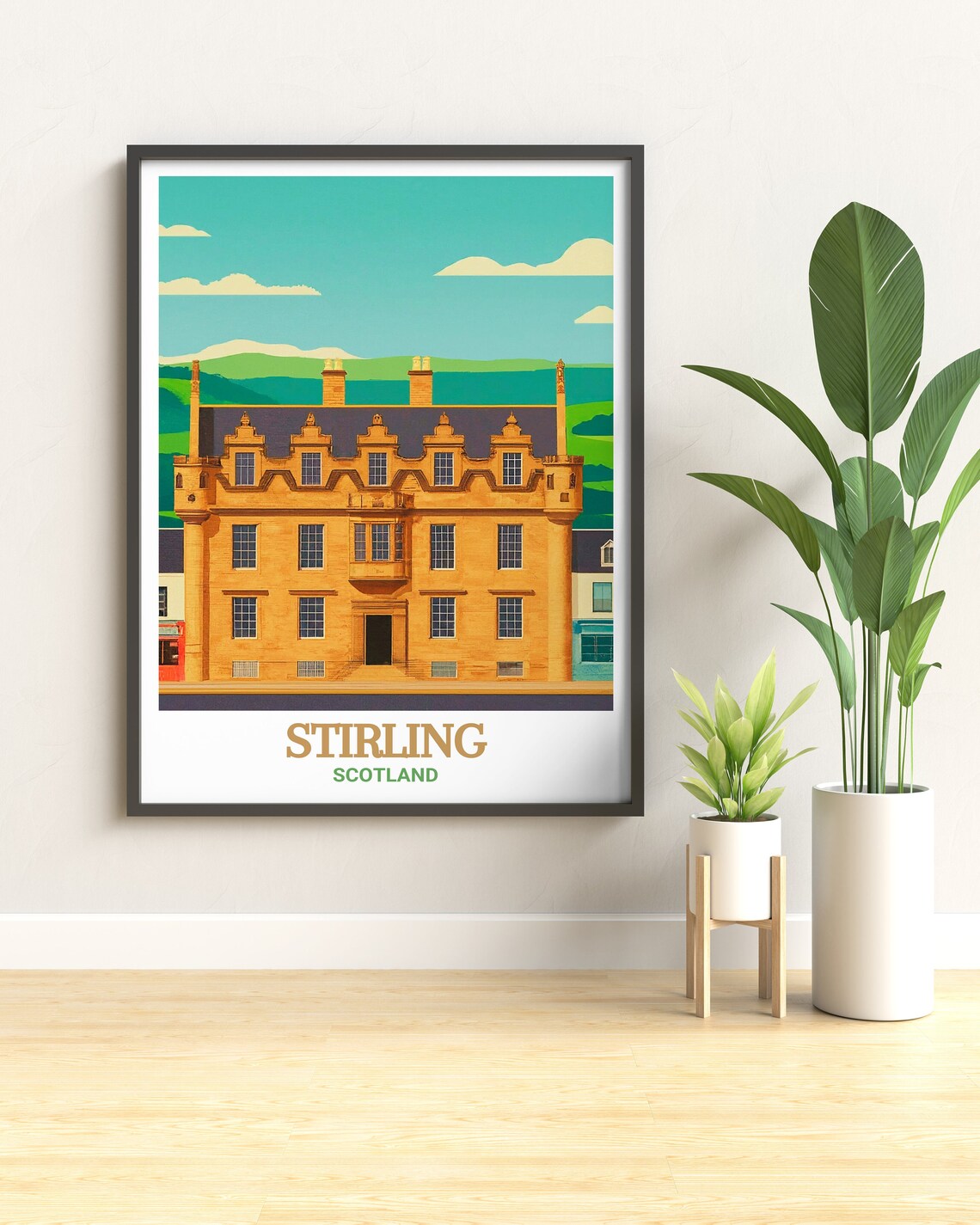 Stirling Scotland Historic Stone Townhouse Facade Travel Poster - Image 3