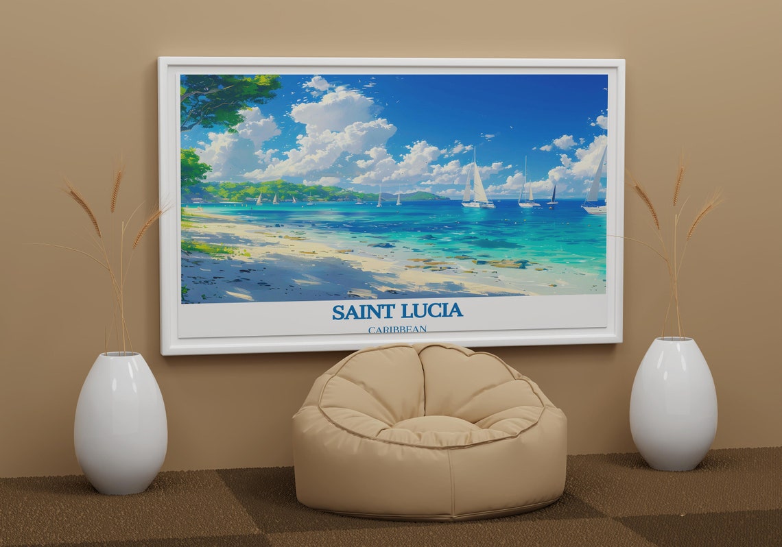 Saint Lucia Caribbean Sandy Beach Sailing Boats Horizon Poster - Image 2