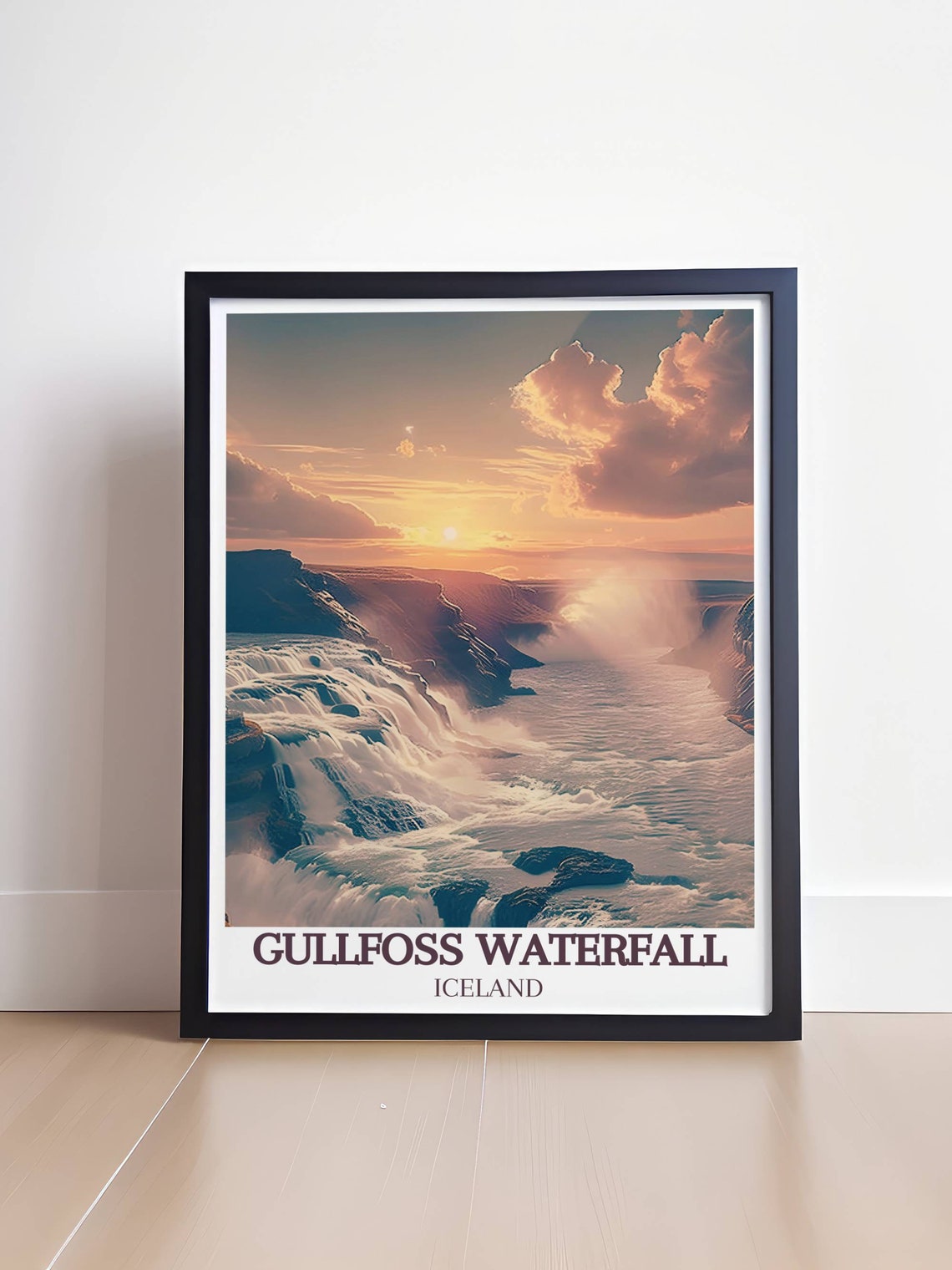 Gullfoss Waterfall Iceland Sunset Golden Spray Cascades Poster - Image 4