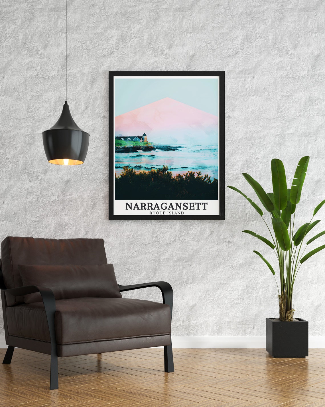 Narragansett Rhode Island Beach Towers Sunset Waves Travel Poster - Image 2