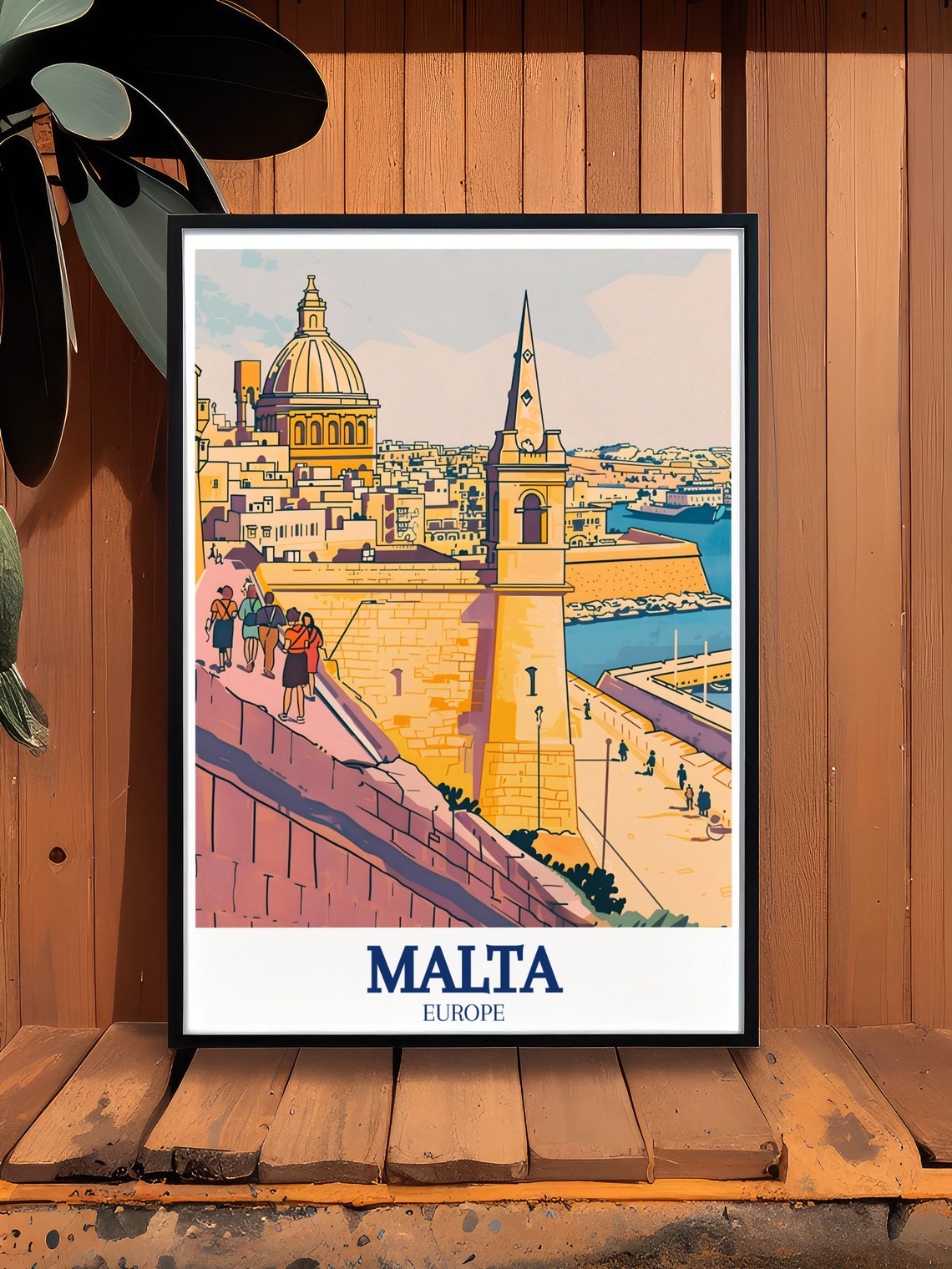 Valletta Malta Harbor Walls and Church Dome Vintage Travel Poster - Image 3