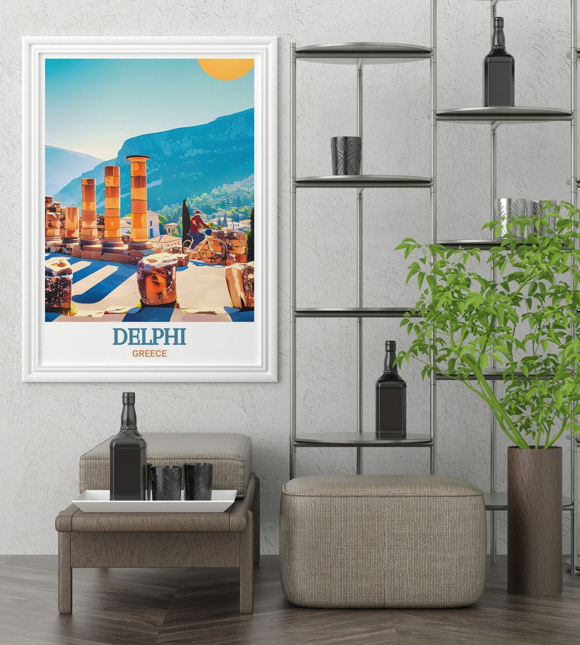 Temple Of Apollo Ruins At Delphi With Cyclist Retro Travel Poster - Image 3
