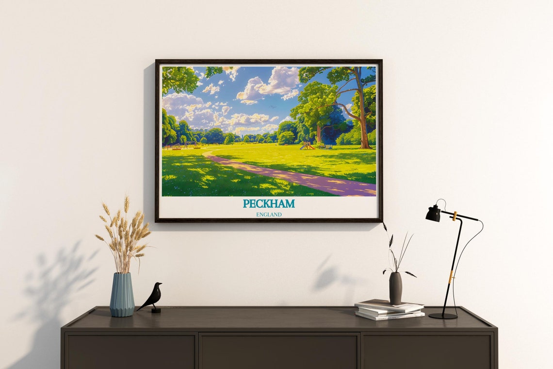 Peckham Rye Park London Sunlit Green Meadow Walking Path Poster - Image 4