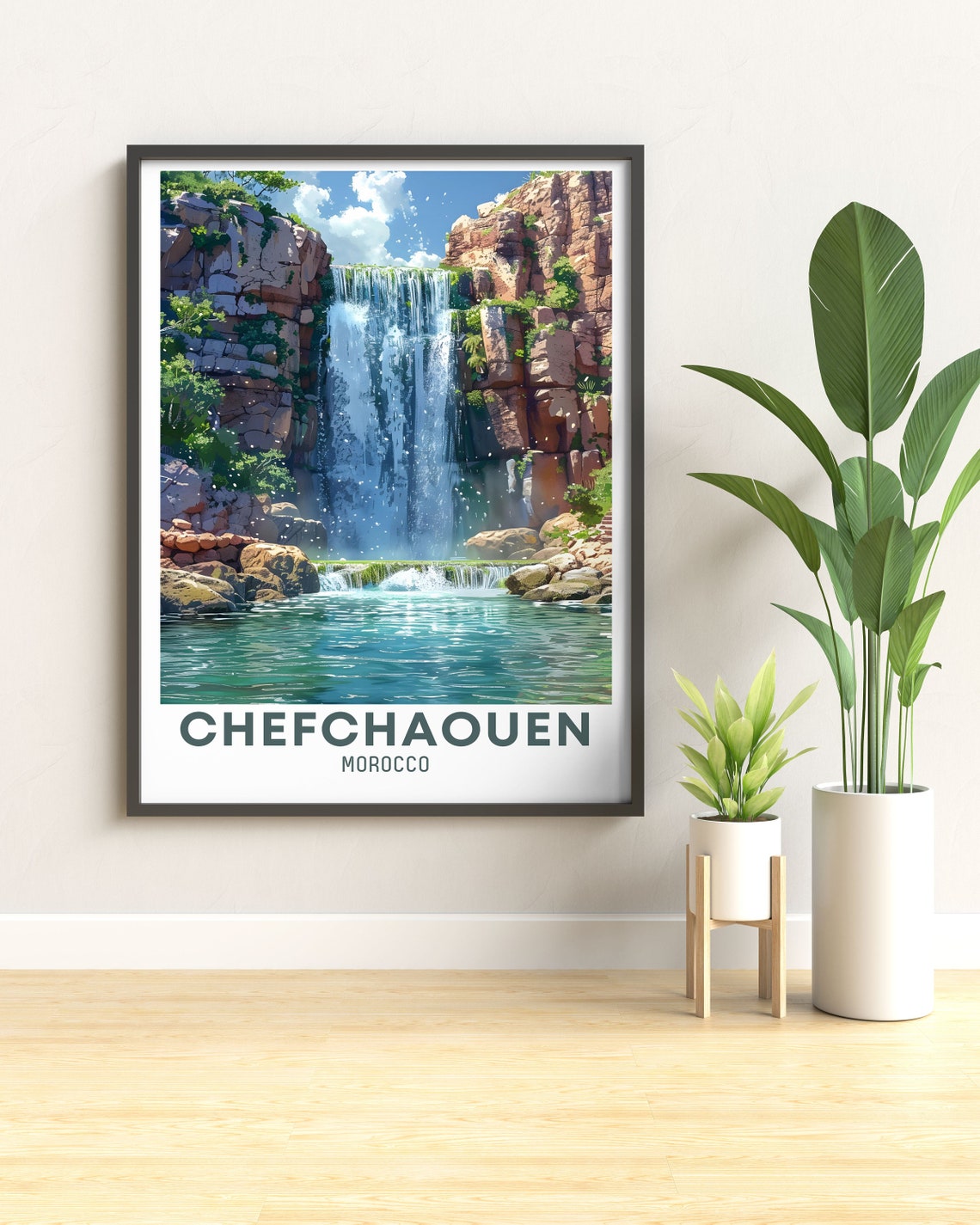 Chefchaouen Morocco Canyon Waterfall Turquoise Pool Travel Poster - Image 2