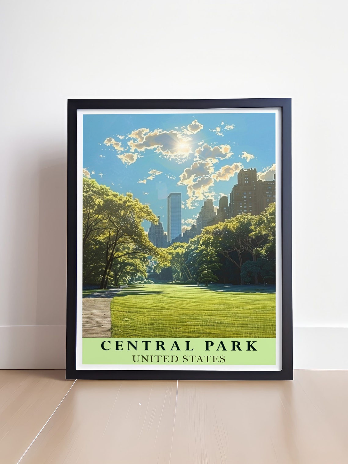 Sunny Central Park Great Lawn with Manhattan Skyline New York Poster - Image 4