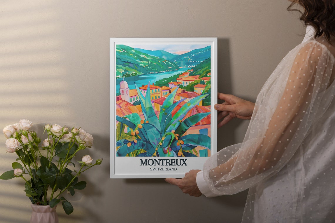 Montreux Travel Print Lake Geneva Rochersdenaye Travel Art Montreux Travel Prints And Switzerland Decor Montreux Posters - Image 2