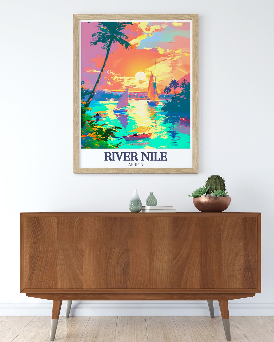 River Nile Africa Felucca Sailboats Sunset Glow Scene Travel Poster - Image 2