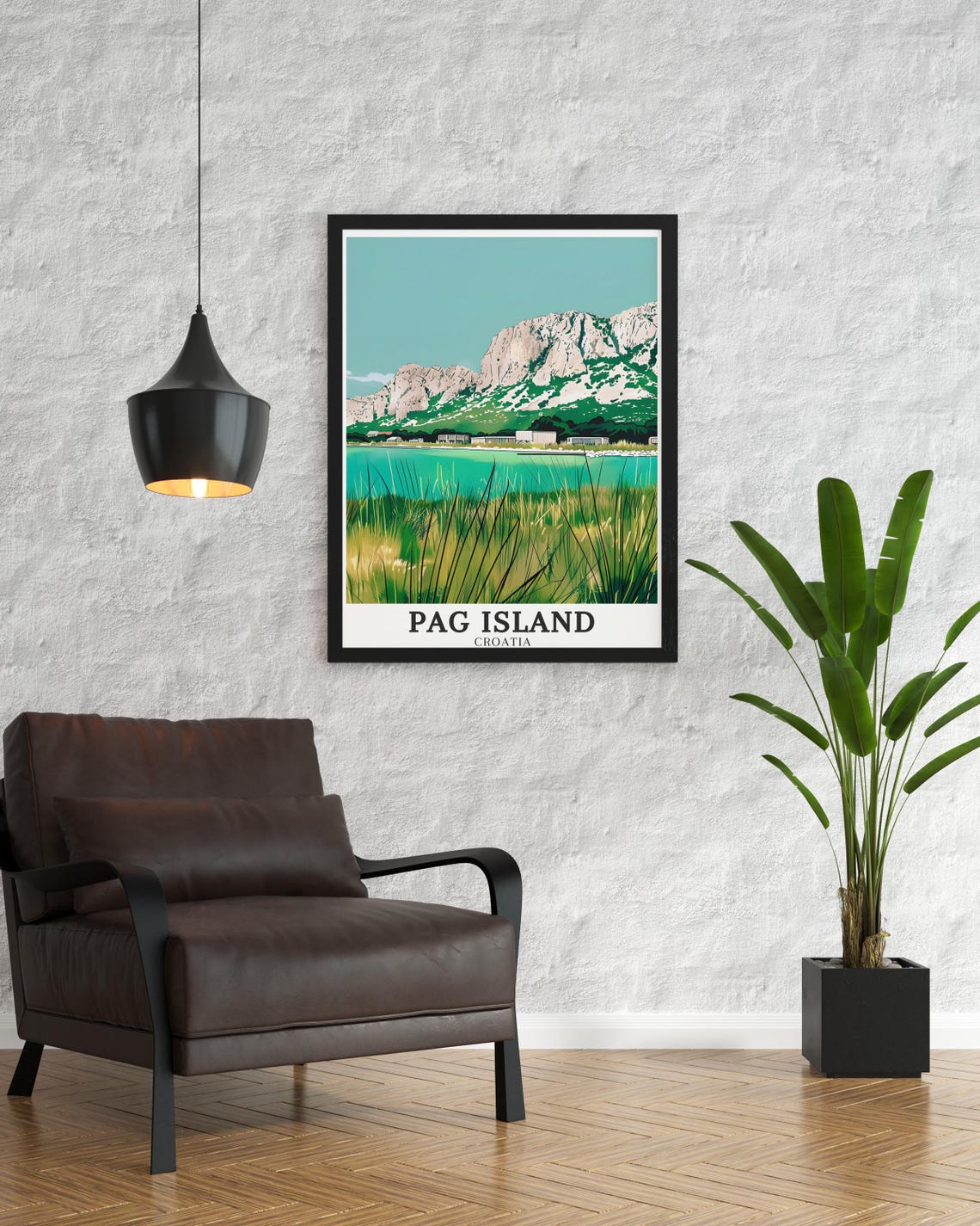 Pag Island Croatia Emerald Lagoon Reeds Mountain View Poster - Image 4