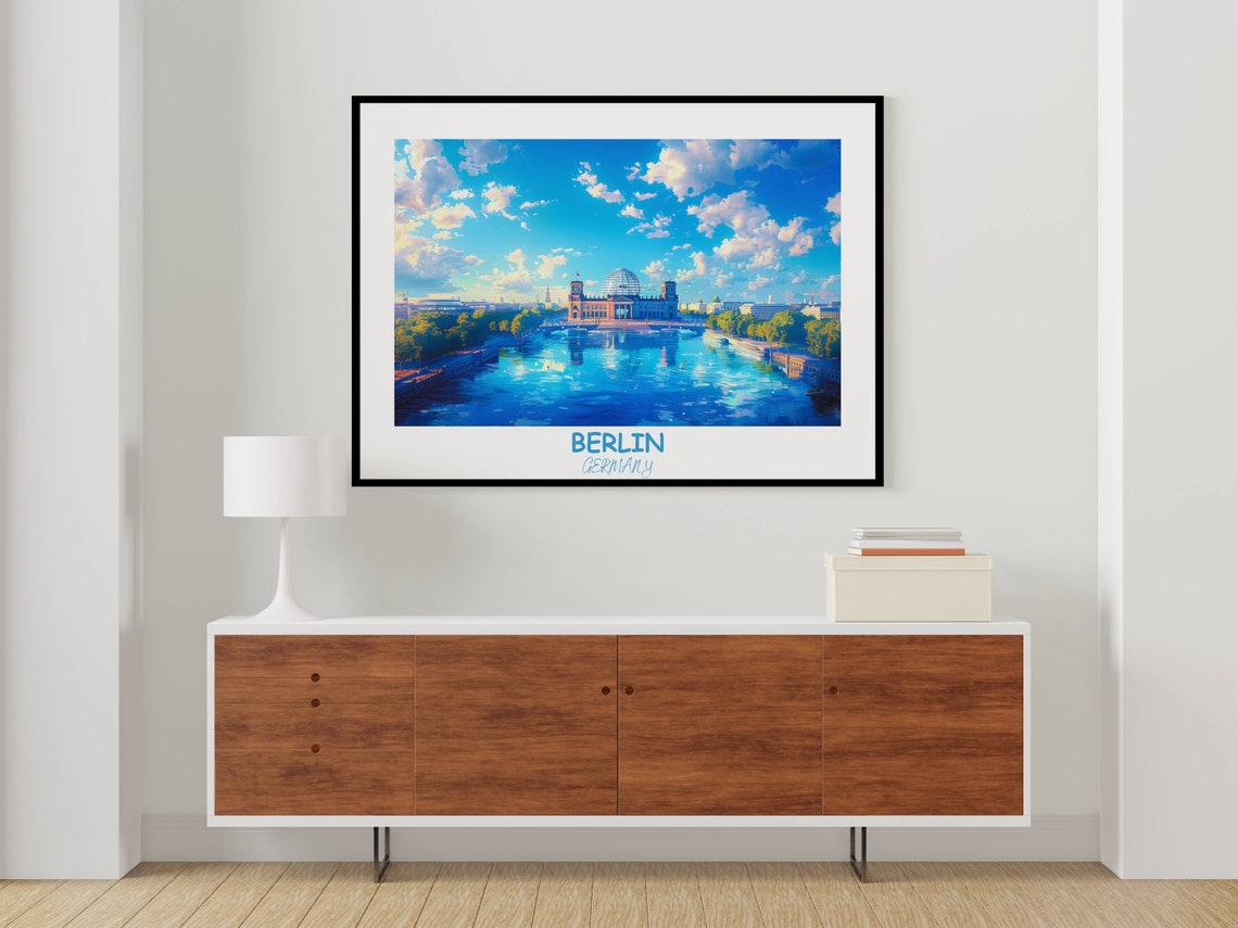 Berlin Reichstag Building with Glass Dome River View Travel Poster - Image 2