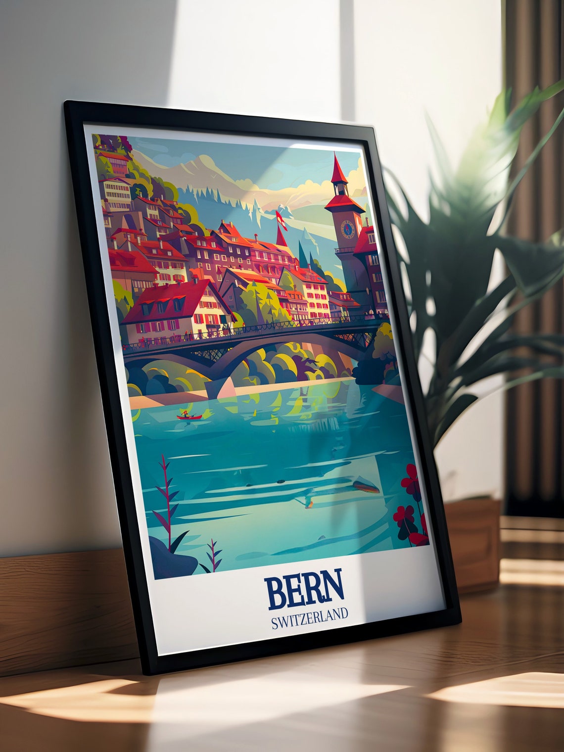 Bern Switzerland Nydegg Bridge Aare River Old Town Scene Poster - Image 2