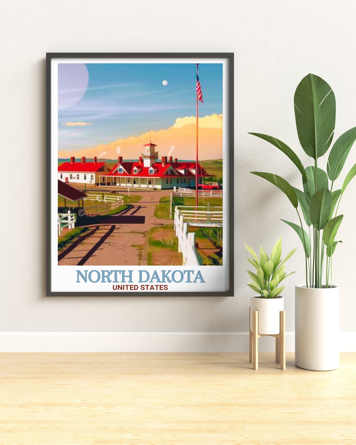 North Dakota Historic Fort Red Roofed Trading Post Prairie Poster - Image 2