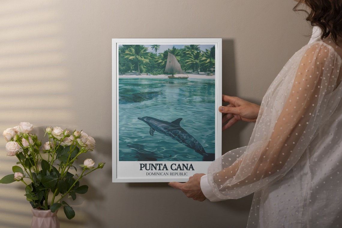 Punta Cana Dolphin Sailboat Caribbean Sea Marine Wildlife Poster - Image 2