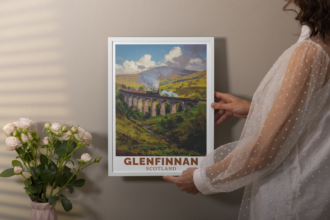 Glenfinnan Viaduct Steam Train Highland Hills Scotland Travel Poster - Image 2