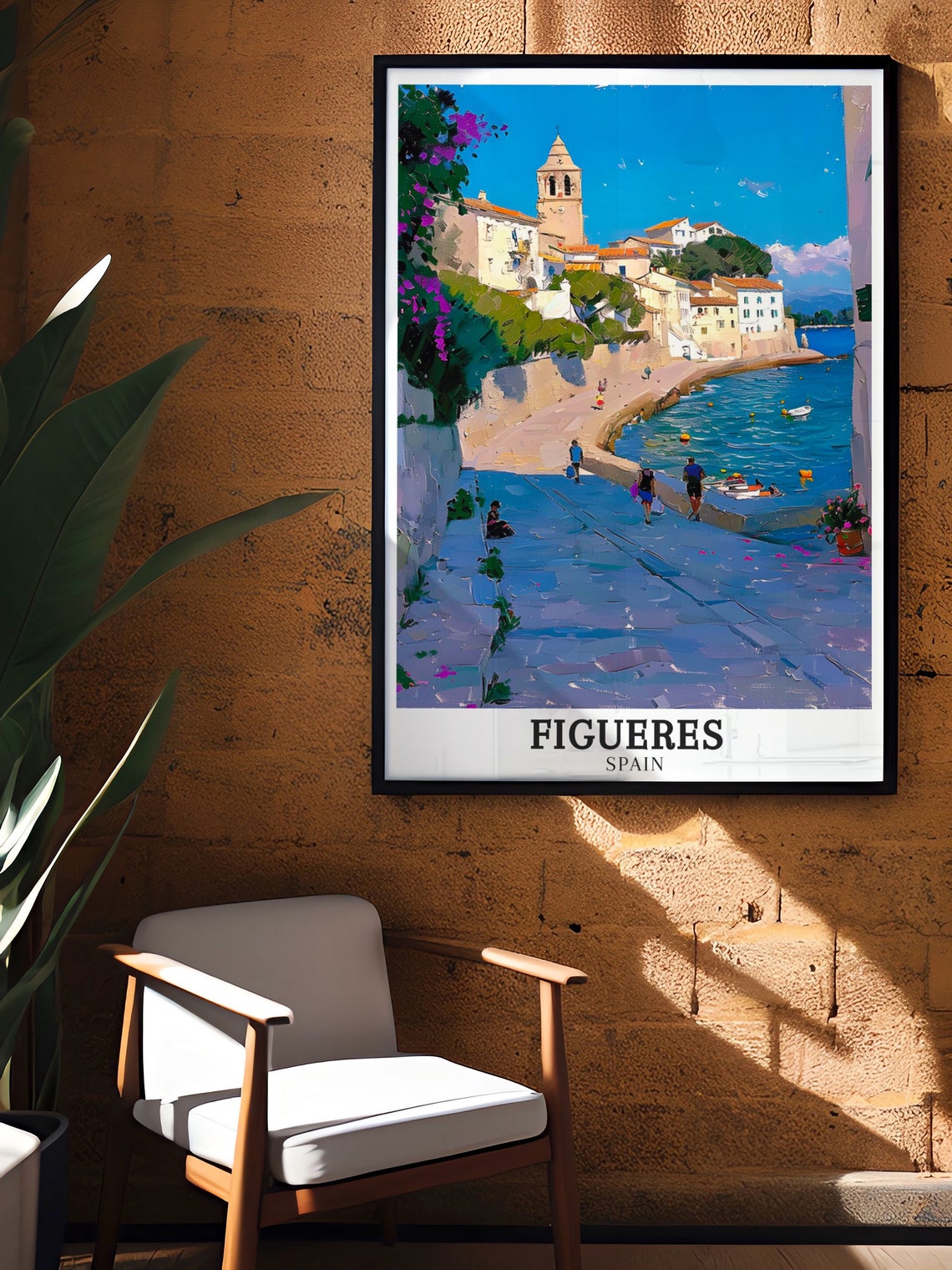 Figueres Spain Coastal Promenade Church Tower Seaside Travel Poster - Image 3