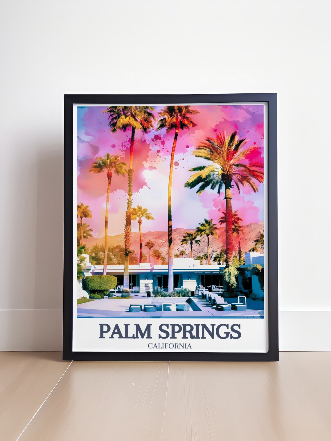 Palm Springs California Watercolor Palms And Sparkling Pool Poster - Image 4