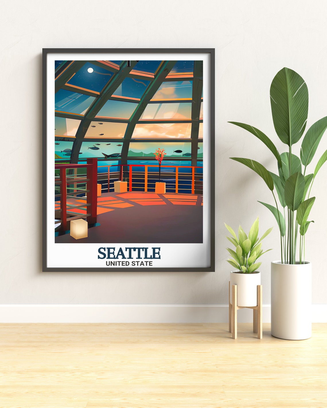Seattle Aquarium Underwater Dome Sharks Illustration Travel Poster - Image 2