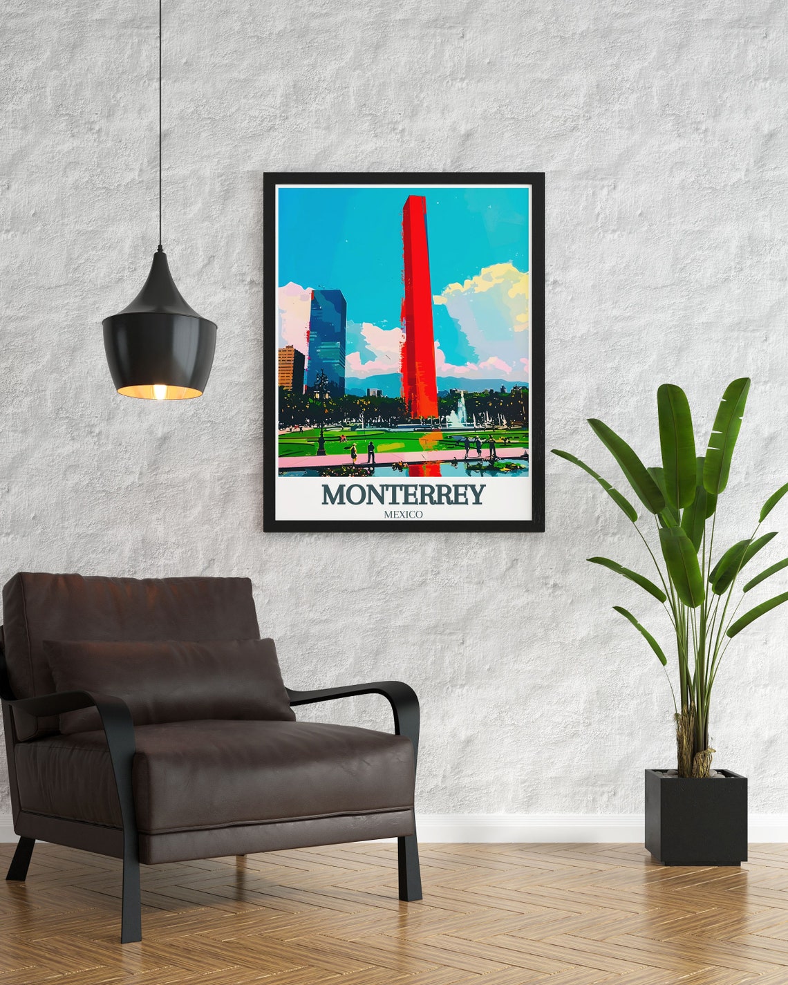 Monterrey Macroplaza Red Obelisk Plaza Mexico City Art Poster - Image 2