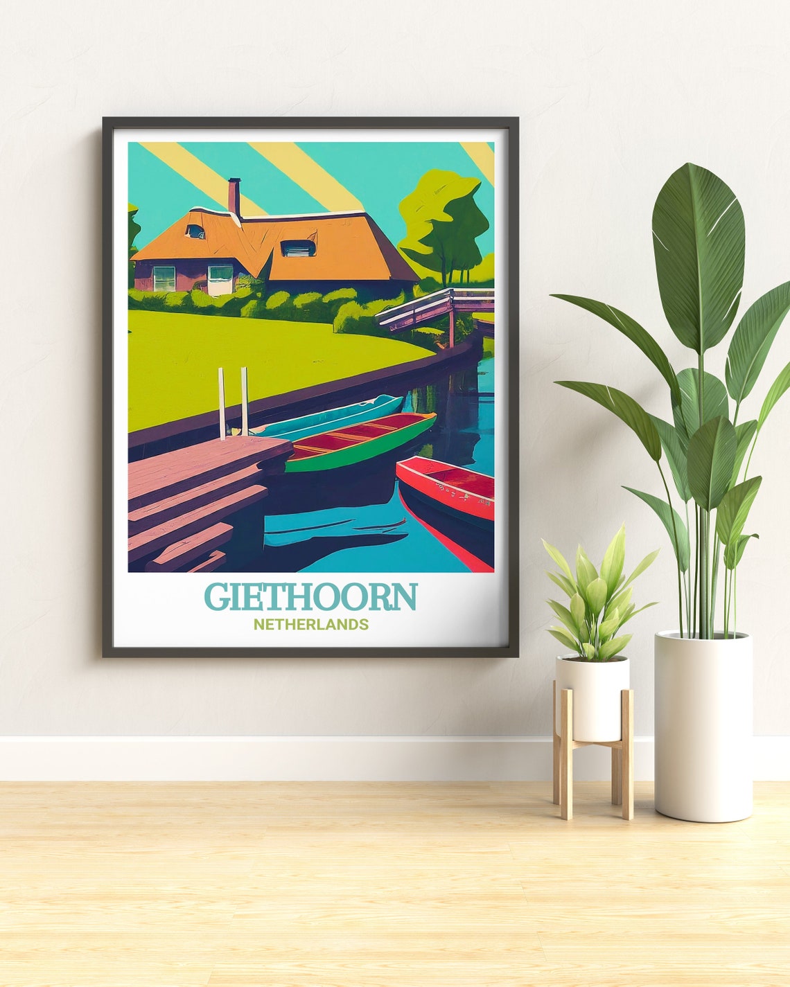 Giethoorn Netherlands Boat Rentals Thatched House Canal Poster - Image 3