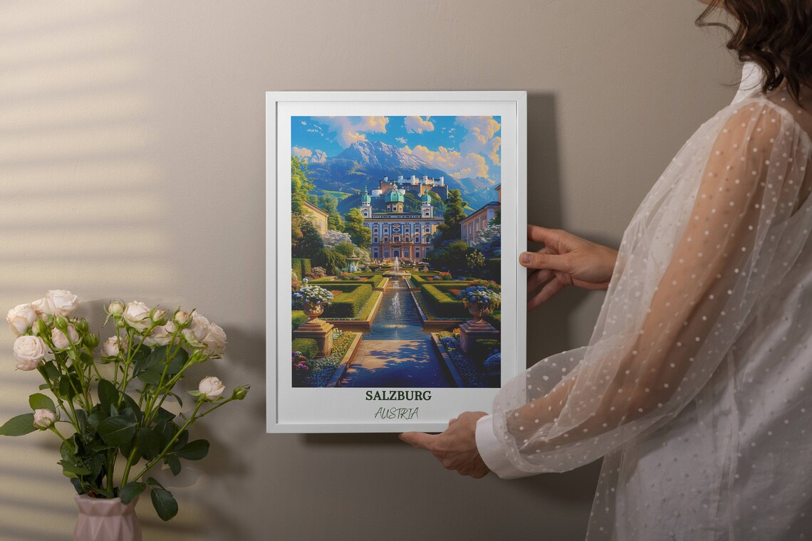 Salzburg Austria Mirabell Palace Gardens Fortress View Travel Poster - Image 4
