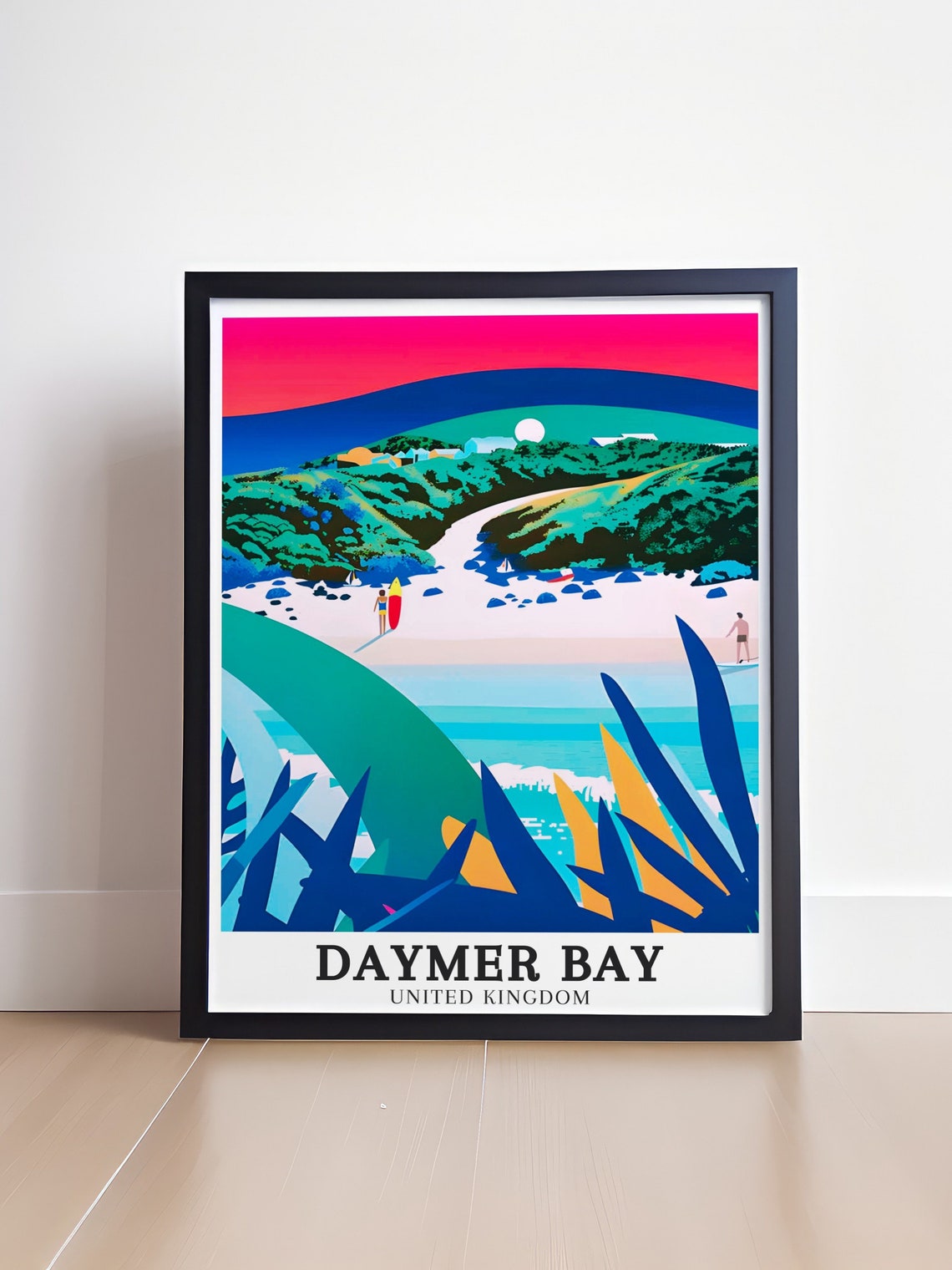 Daymer Bay Surfer Cove Pink Sky Cornwall Beach Travel Poster - Image 4