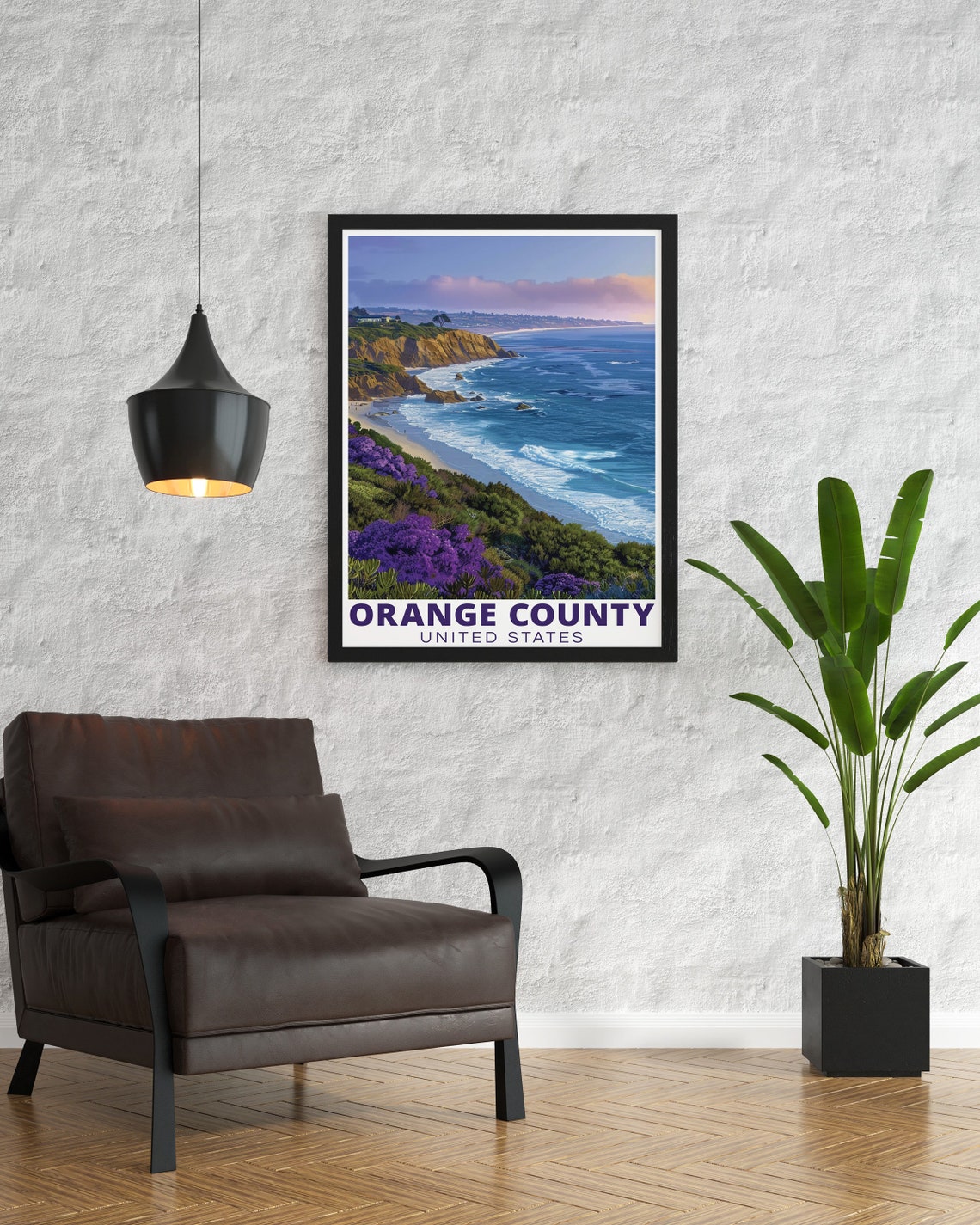 Orange County California Crystal Cove Bluffs Purple Blooms Surf Poster - Image 3