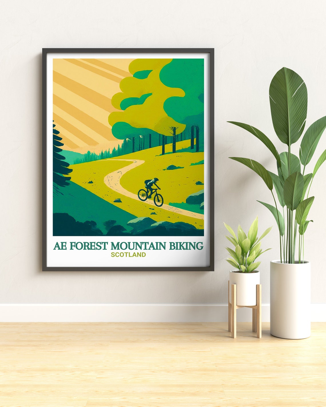 Ae Forest Mountain Biking Scotland Sunlit Trail Graphic Poster - Image 2