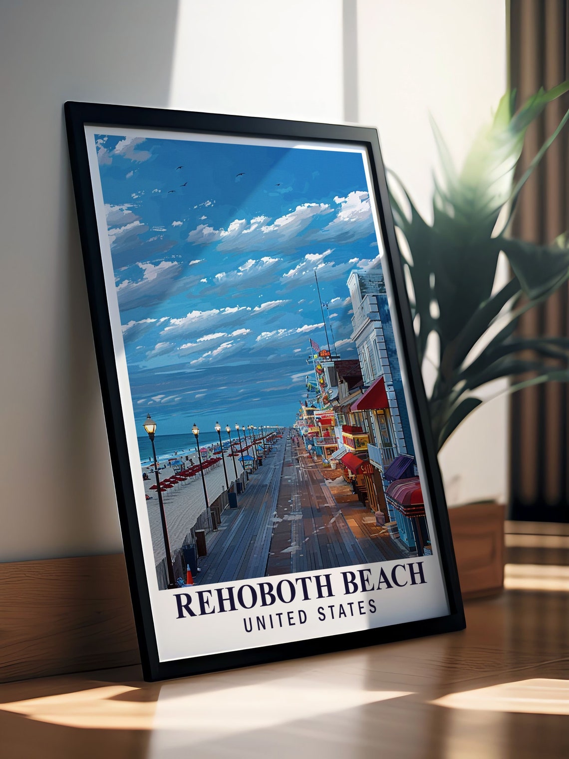 Rehoboth Beach Boardwalk Twilight Delaware Seaside Shops Poster - Image 3