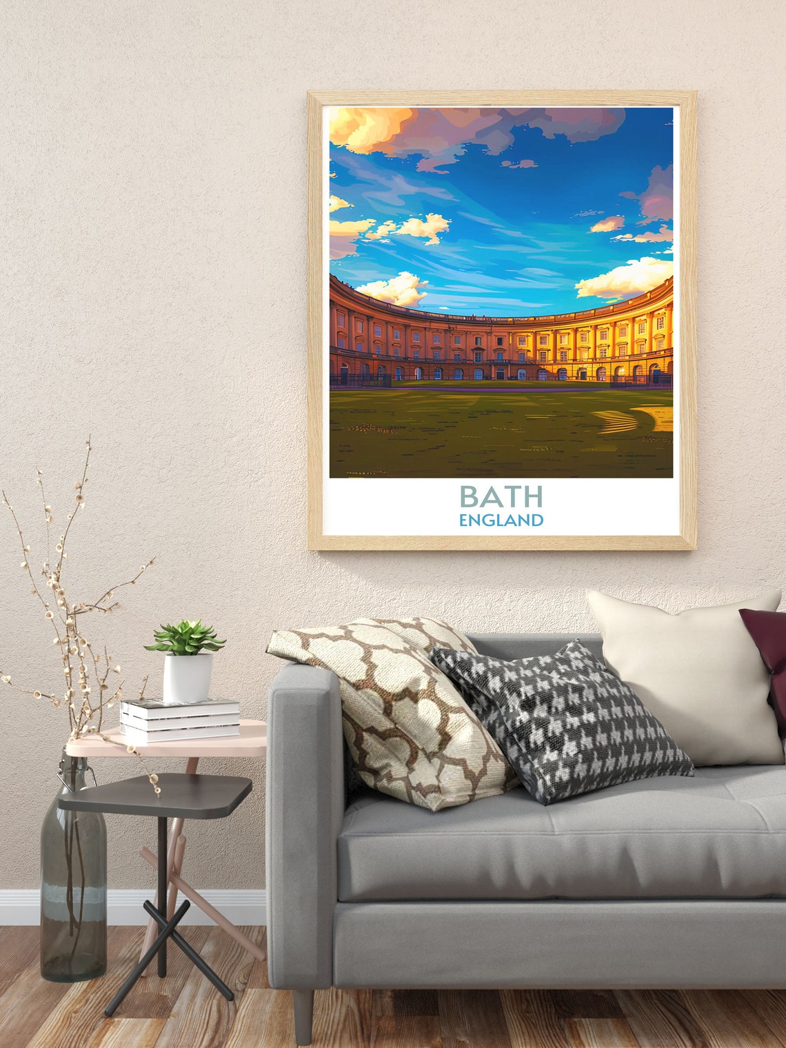 Bath England Royal Crescent Sunset Sky Architecture Travel Poster - Image 2
