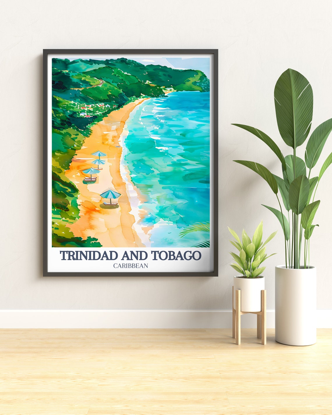 Trinidad and Tobago Beach Umbrellas Turquoise Sea Shore Poster - Image 3