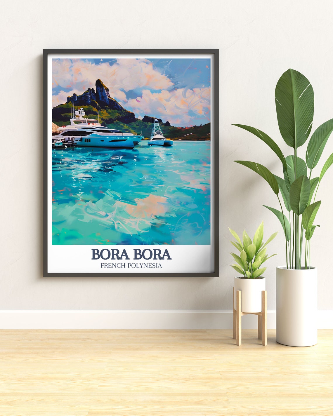 Bora Bora French Polynesia Yacht Before Mount Otemanu Travel Poster - Image 2