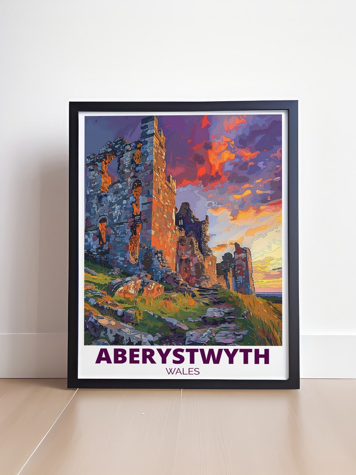 Aberystwyth Castle Ruins Sunset Wales Heritage Travel Poster - Image 4