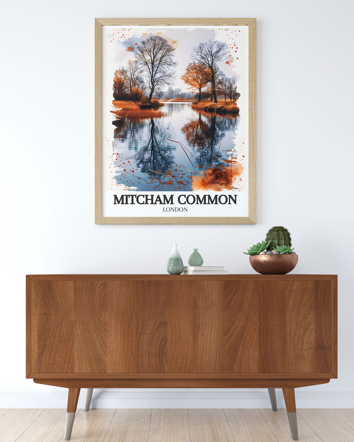 Mitcham Common London Autumn Lake Reflection Watercolor Poster - Image 3