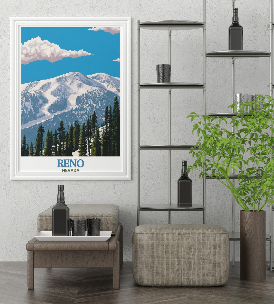 Reno Nevada Snowy Mount Rose Pines Under Blue Sky Travel Poster - Image 3