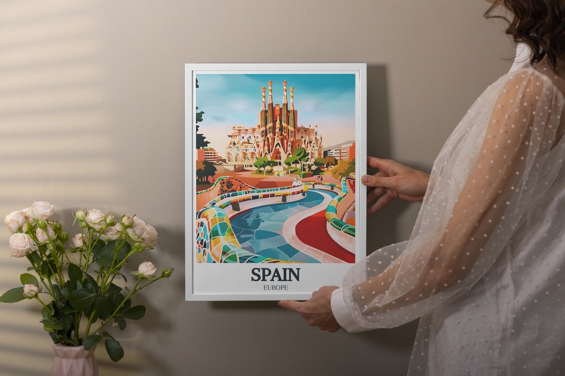 Spain Travel Poster Sagrada Familia Park Gell And Asturias Prints Spain Wall Decor Sagrada Familia And Park Gell Travel Posters - Image 3